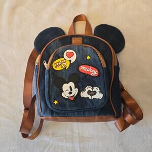 Bioworld Disney Mickey Mouse With Ears Denim Mini Backpack